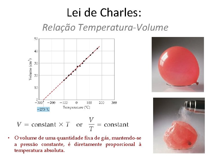 Lei de Charles: Relação Temperatura-Volume • O volume de uma quantidade fixa de gás,