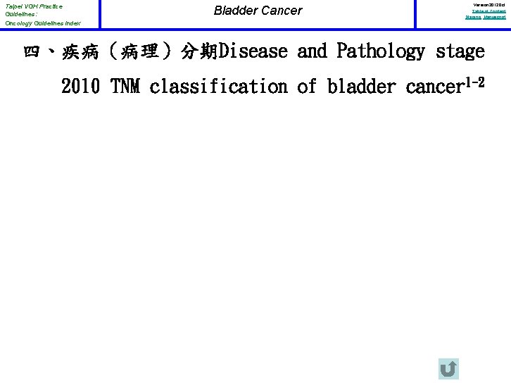 Taipei VGH Practice Guidelines: Oncology Guidelines Index Bladder Cancer Version 2012 Oct Table of