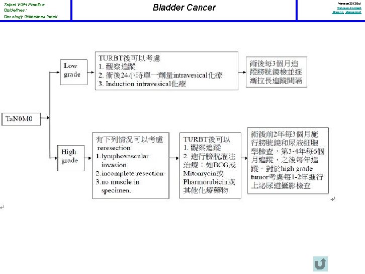 Taipei VGH Practice Guidelines: Oncology Guidelines Index Bladder Cancer Version 2012 Oct Table of