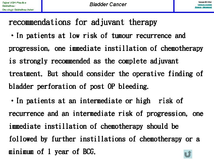 Taipei VGH Practice Guidelines: Oncology Guidelines Index Version 2012 Oct Table of Content Staging,