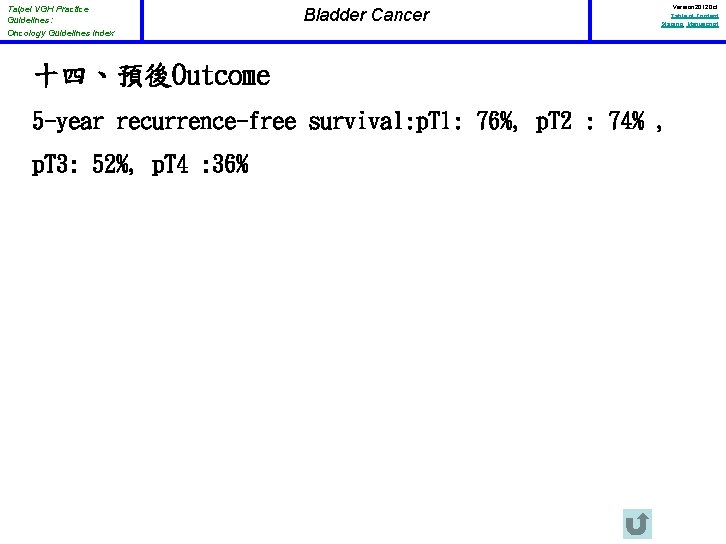 Taipei VGH Practice Guidelines: Oncology Guidelines Index Bladder Cancer Version 2012 Oct Table of