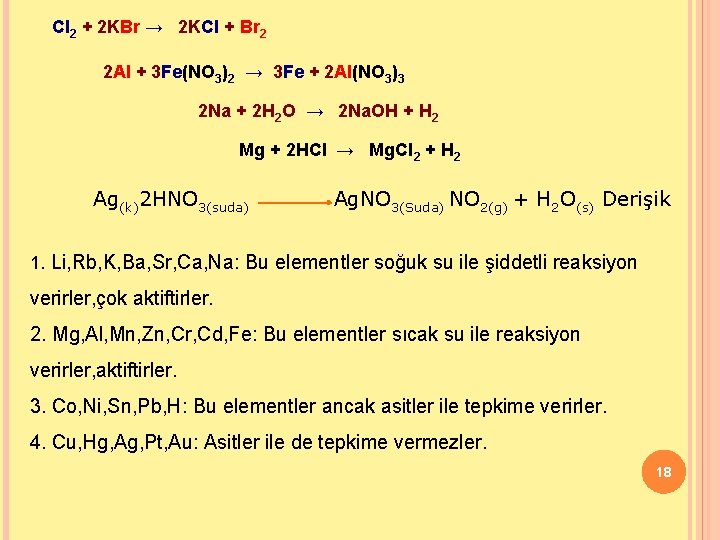 Cl 2 + 2 KBr → 2 KCl + Br 2 2 Al +