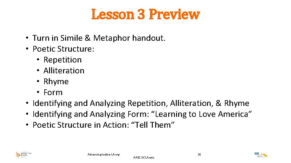 Lesson 3 Preview • Turn in Simile & Metaphor handout. • Poetic Structure: •