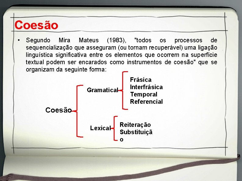 Coesão • Segundo Mira Mateus (1983), "todos os processos de sequencialização que asseguram (ou