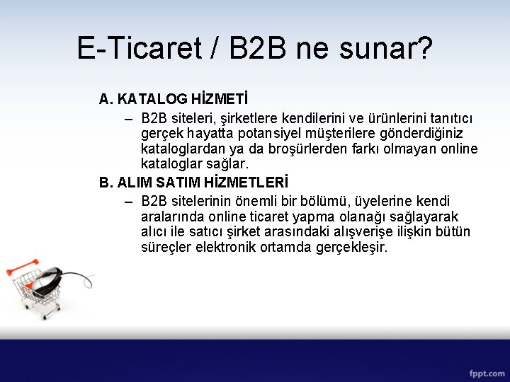 E-Ticaret / B 2 B ne sunar? A. KATALOG HİZMETİ – B 2 B