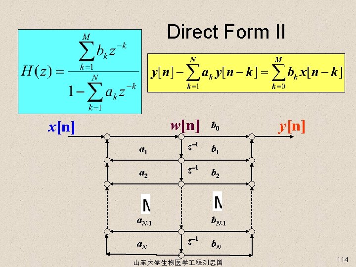 Direct Form II w[n] b 0 a 1 z 1 b 1 a 2