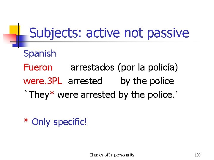 Subjects: active not passive Spanish Fueron arrestados (por la policía) were. 3 PL arrested