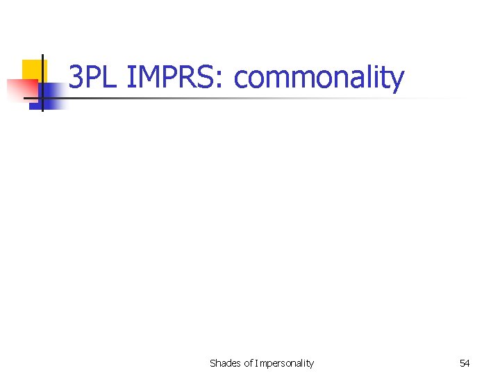 3 PL IMPRS: commonality Shades of Impersonality 54 