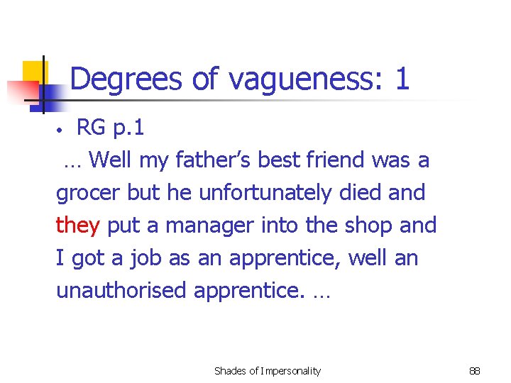 Degrees of vagueness: 1 RG p. 1 … Well my father’s best friend was