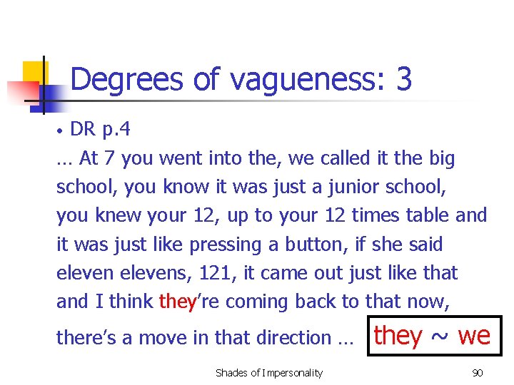 Degrees of vagueness: 3 DR p. 4 … At 7 you went into the,