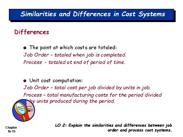 Similarities and Differences in Cost Systems Differences The point at which costs are totaled: Similarities and Differences in Cost Systems Differences The point at which costs are totaled: