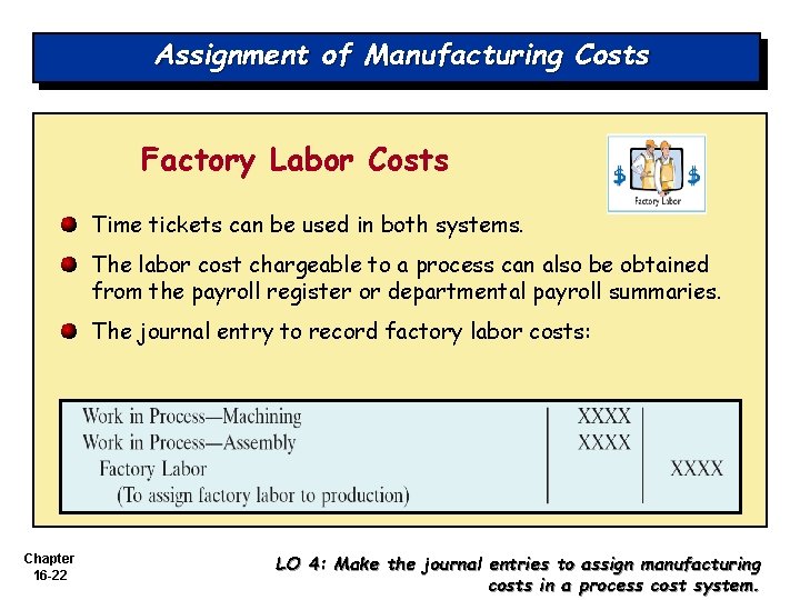 Assignment of Manufacturing Costs Factory Labor Costs Time tickets can be used in both Assignment of Manufacturing Costs Factory Labor Costs Time tickets can be used in both