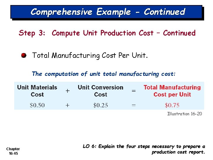 Comprehensive Example - Continued Step 3: Compute Unit Production Cost – Continued Total Manufacturing Comprehensive Example - Continued Step 3: Compute Unit Production Cost – Continued Total Manufacturing