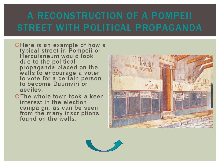 A RECONSTRUCTION OF A POMPEII STREET WITH POLITICAL PROPAGANDA Here is an example of