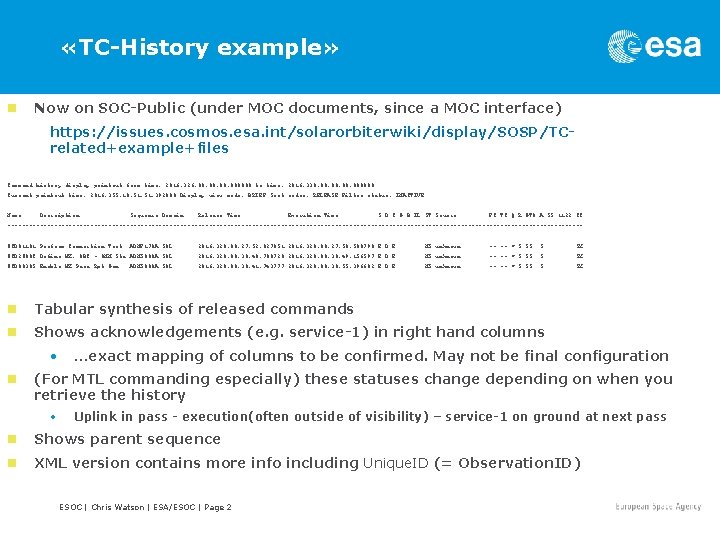  «TC-History example» n Now on SOC-Public (under MOC documents, since a MOC interface)