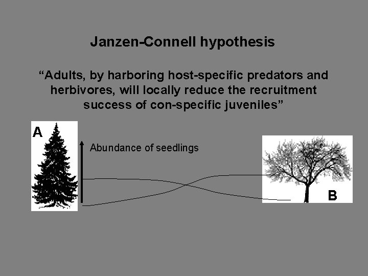 Janzen-Connell hypothesis “Adults, by harboring host-specific predators and herbivores, will locally reduce the recruitment