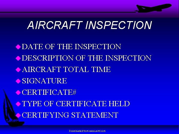 AIRCRAFT INSPECTION u DATE OF THE INSPECTION u DESCRIPTION OF THE INSPECTION u AIRCRAFT