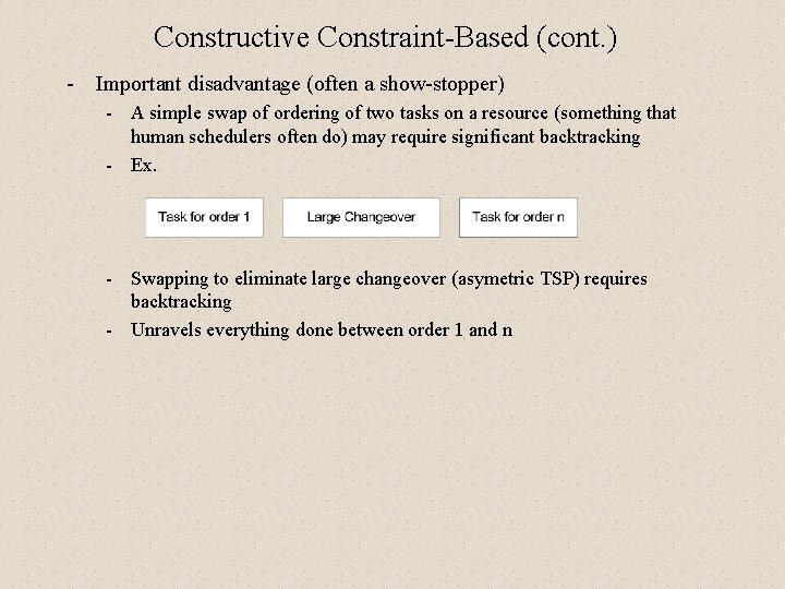 Constructive Constraint-Based (cont. ) - Important disadvantage (often a show-stopper) - A simple swap Constructive Constraint-Based (cont. ) - Important disadvantage (often a show-stopper) - A simple swap