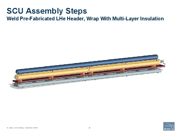 SCU Assembly Steps Weld Pre-Fabricated LHe Header, Wrap With Multi-Layer Insulation M. Leitner -