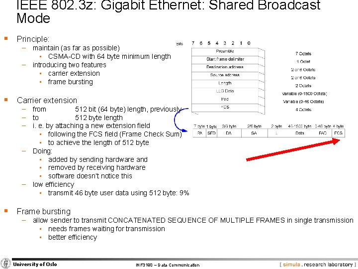 IEEE 802. 3 z: Gigabit Ethernet: Shared Broadcast Mode § Principle: − maintain (as