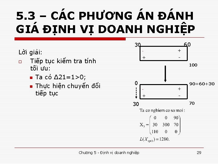 5. 3 – CÁC PHƯƠNG ÁN ĐÁNH GIÁ ĐỊNH VỊ DOANH NGHIỆP 30 Lời