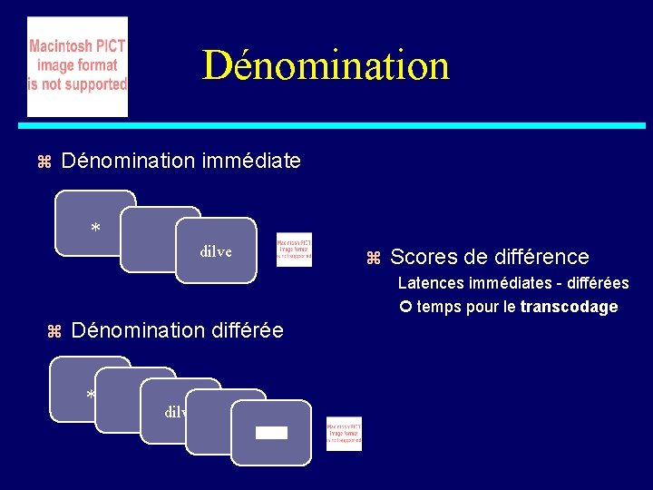 Dénomination z Dénomination immédiate * dilve z Scores de différence Latences immédiates - différées