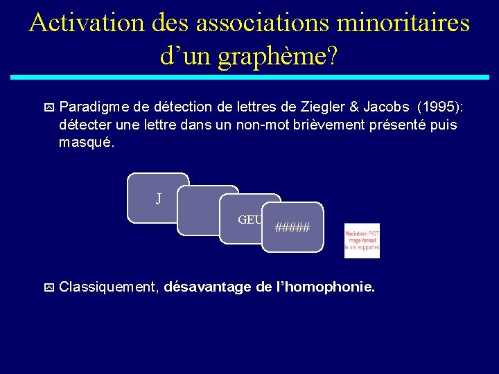 Activation des associations minoritaires d’un graphème? y Paradigme de détection de lettres de Ziegler