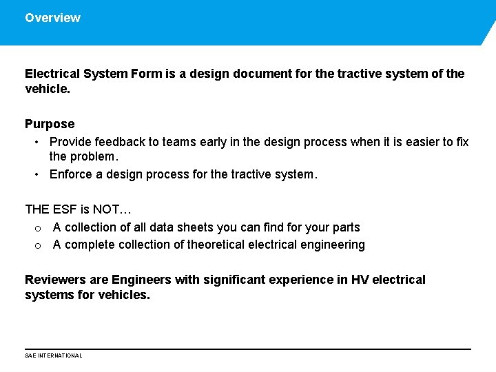 Overview Electrical System Form is a design document for the tractive system of the