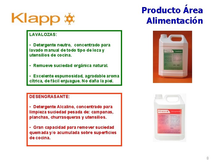 Producto Área Alimentación LAVALOZAS: • Detergente neutro, concentrado para lavado manual de todo tipo Producto Área Alimentación LAVALOZAS: • Detergente neutro, concentrado para lavado manual de todo tipo