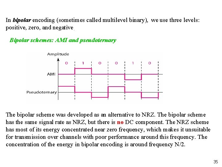 In bipolar encoding (sometimes called multilevel binary), we use three levels: positive, zero, and