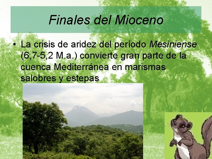 Finales del Mioceno • La crisis de aridez del período Mesiniense (6, 7 -5,