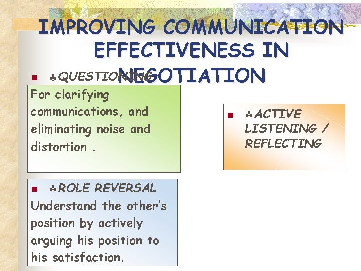 IMPROVING COMMUNICATION EFFECTIVENESS IN n QUESTIONING NEGOTIATION For clarifying communications, and eliminating noise and