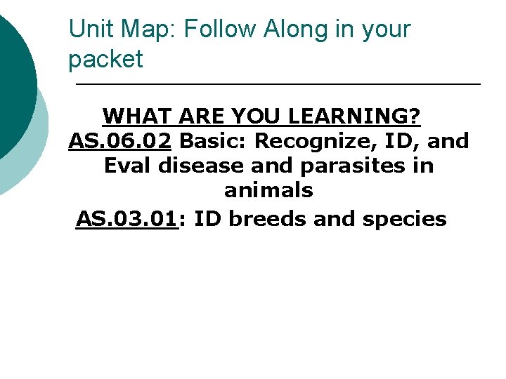 Unit Map: Follow Along in your packet WHAT ARE YOU LEARNING? AS. 06. 02