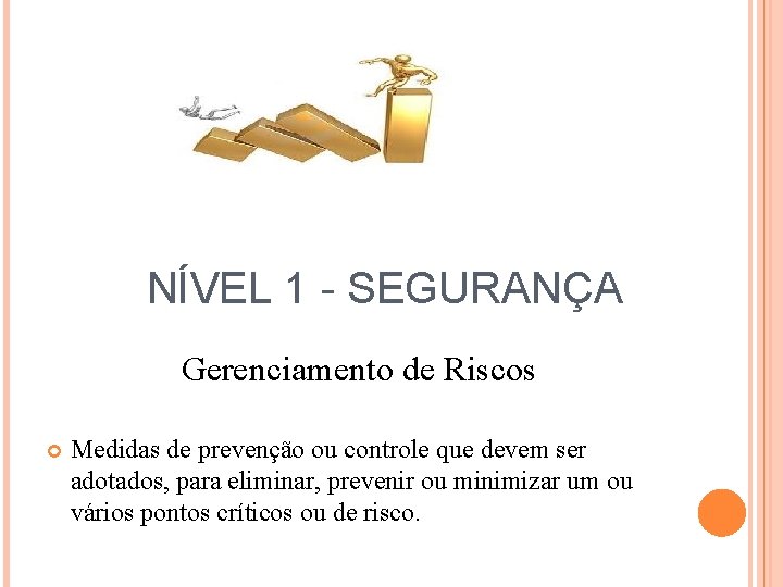 NÍVEL 1 - SEGURANÇA Gerenciamento de Riscos Medidas de prevenção ou controle que devem