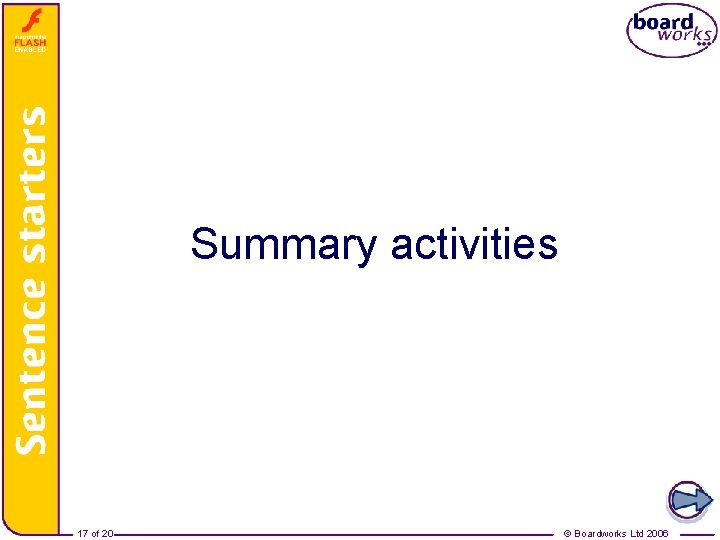 The Passive Voice – Summary activities 17 of 20 © Boardworks Ltd 2006 