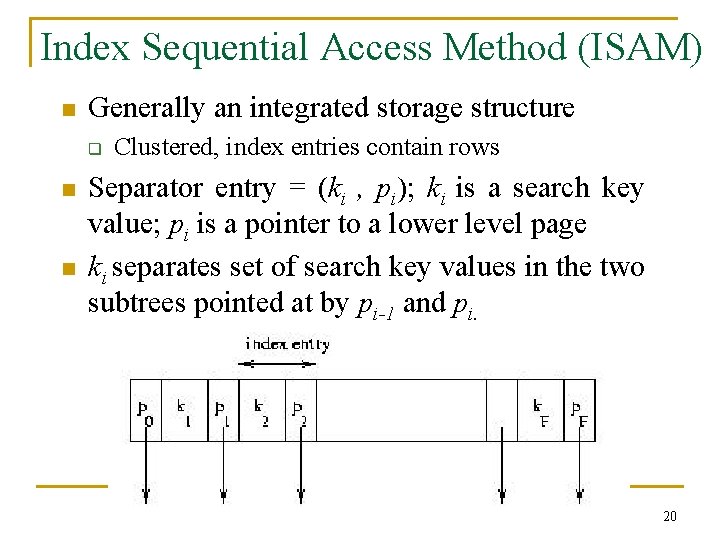 Index Sequential Access Method (ISAM) n Generally an integrated storage structure q n n