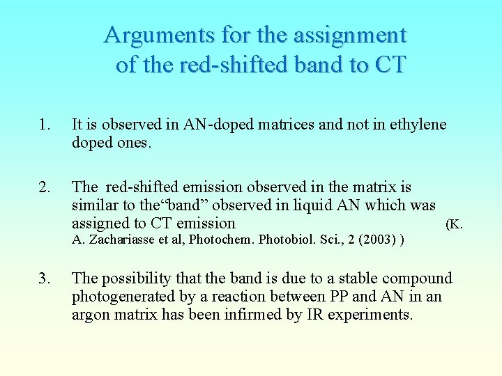 Arguments for the assignment of the red-shifted band to CT 1. It is observed