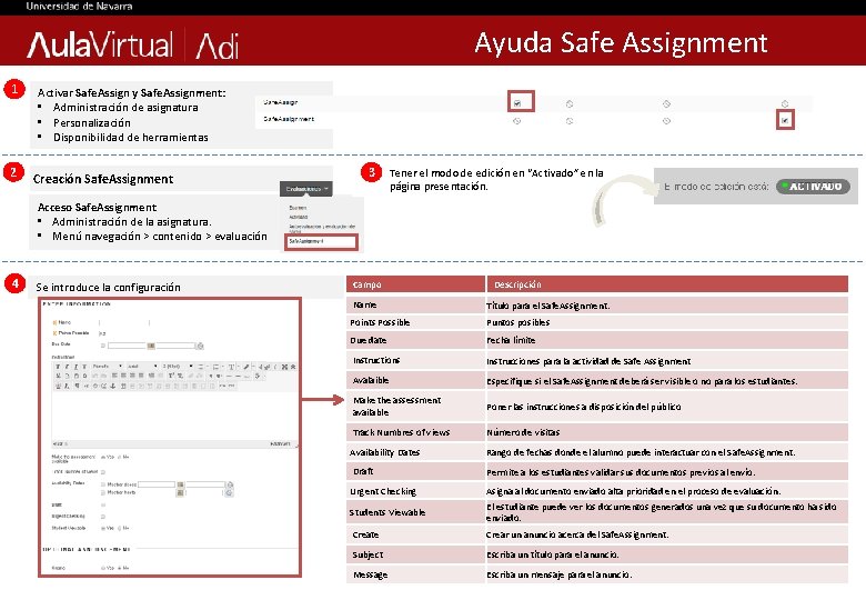 Ayuda Safe Assignment 1 2 Activar Safe. Assign y Safe. Assignment: • Administración de