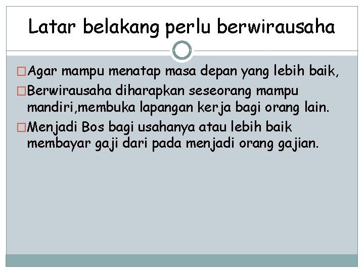 Latar belakang perlu berwirausaha �Agar mampu menatap masa depan yang lebih baik, �Berwirausaha diharapkan