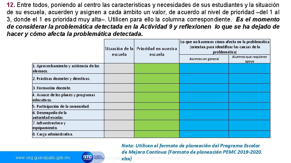 12. Entre todos, poniendo al centro las características y necesidades de sus estudiantes y