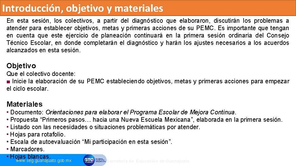 Introducción, objetivo y materiales En esta sesión, los colectivos, a partir del diagnóstico que