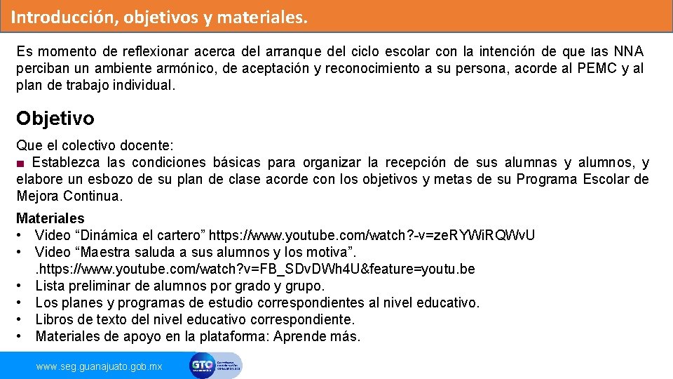 Introducción, objetivos y materiales. Objetivo Es momento de reflexionar acerca del arranque del ciclo