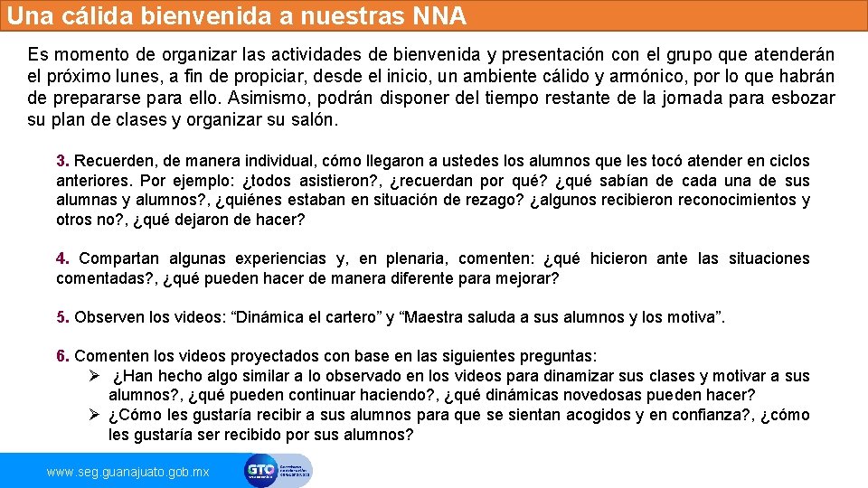 Una cálida bienvenida a nuestras NNA Es momento de organizar las actividades de bienvenida