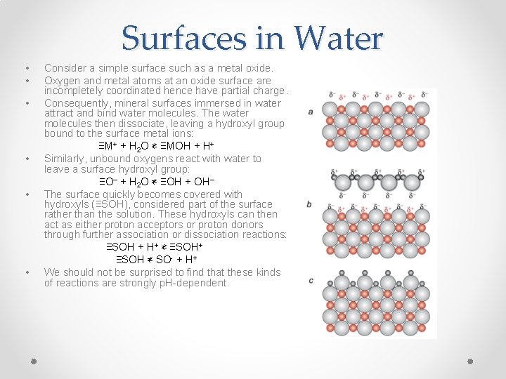 Surfaces in Water • • • Consider a simple surface such as a metal