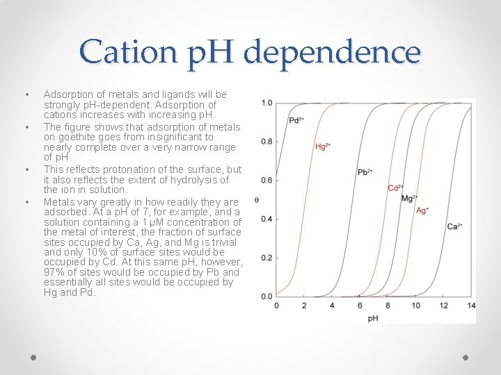 Cation p. H dependence • • Adsorption of metals and ligands will be strongly
