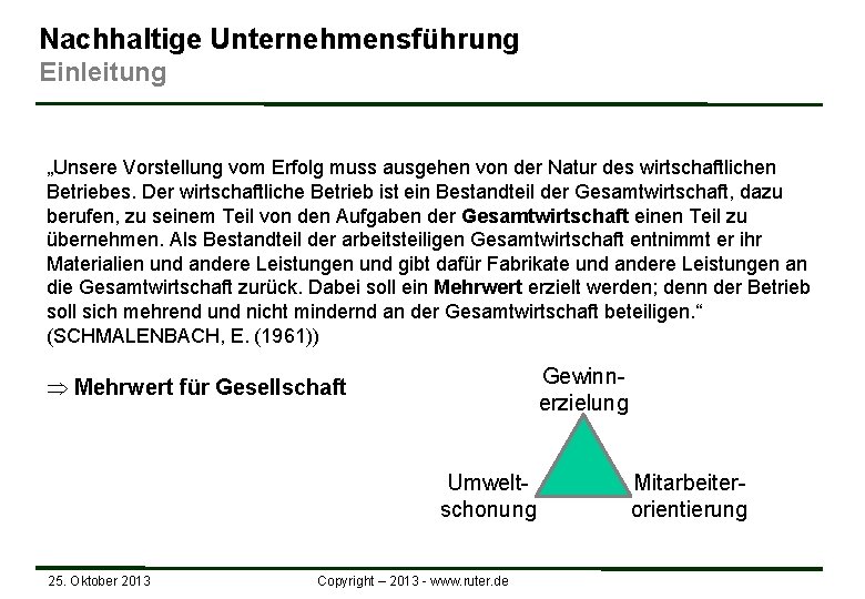 Nachhaltige Unternehmensführung Einleitung „Unsere Vorstellung vom Erfolg muss ausgehen von der Natur des wirtschaftlichen