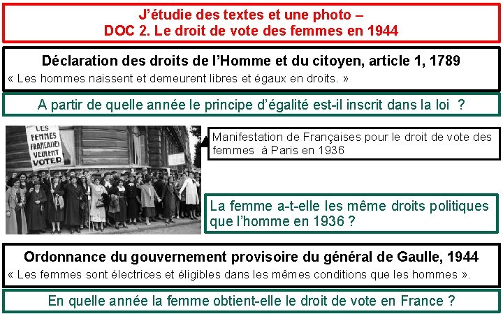 J’étudie des textes et une photo – DOC 2. Le droit de vote des