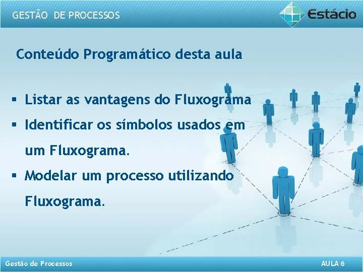 GESTÃO DE PROCESSOS Conteúdo Programático desta aula § Listar as vantagens do Fluxograma §