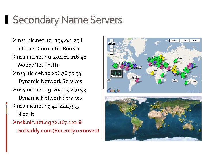 Secondary Name Servers Ø ns 1. nic. net. ng 194. 0. 1. 29 I Secondary Name Servers Ø ns 1. nic. net. ng 194. 0. 1. 29 I