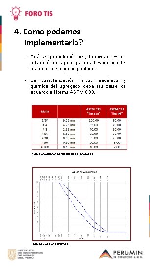 4. Como podemos implementarlo? ü Análisis granulométricos, humedad, % de adsorción del agua, gravedad